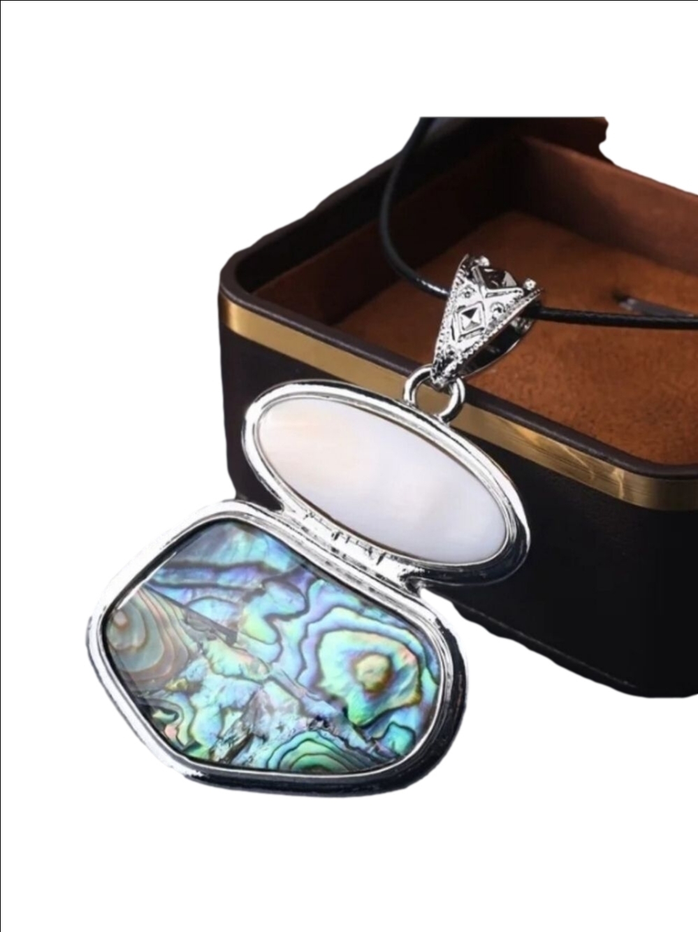 Silvertone Abalone Mother of Pearl Pendant Necklace